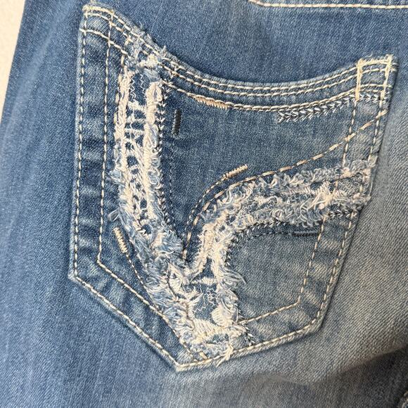Ariya Bootcut Jeans Women Sz 13/14 Stretch Stitch Flap Distressed Western Grunge - Picture 3 of 16